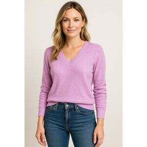 Norstrom 100% Cashmere V-Neck Sweater Lavender Purple Large